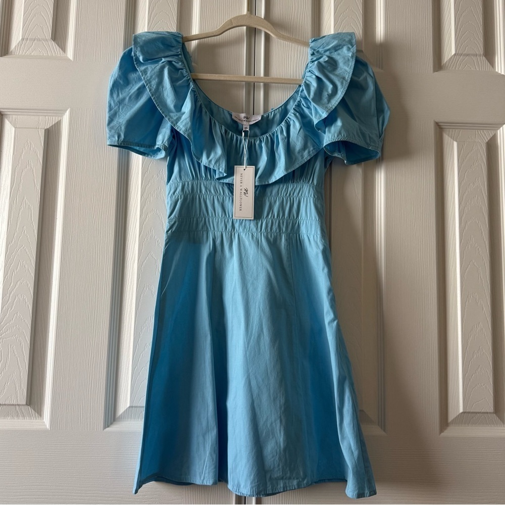 NWT Never a Wallflower Designer Light Blue Air Poplin Chloe Dress Size XS